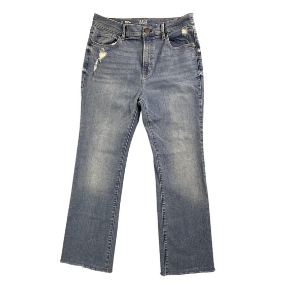 ana A New Approach Jeans Women's 12 Blue High-Rise Vintage Bootcut Raw Hem Faded - Picture 1 of 16